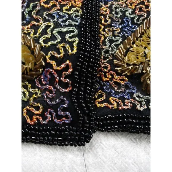 Silky Nites By Cherish Vintage Black Beaded Sequin Formal Elegant Cardigan 24/26 - Picture 10 of 12